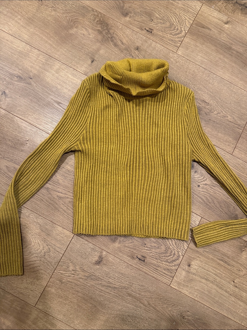 Ribbed Cowl-Neck Sweater in Mustard